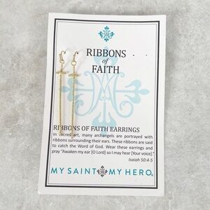 My Saint My Hero Ribbons Of Faith Earrings Cross Christian Jewelry Gift NEW